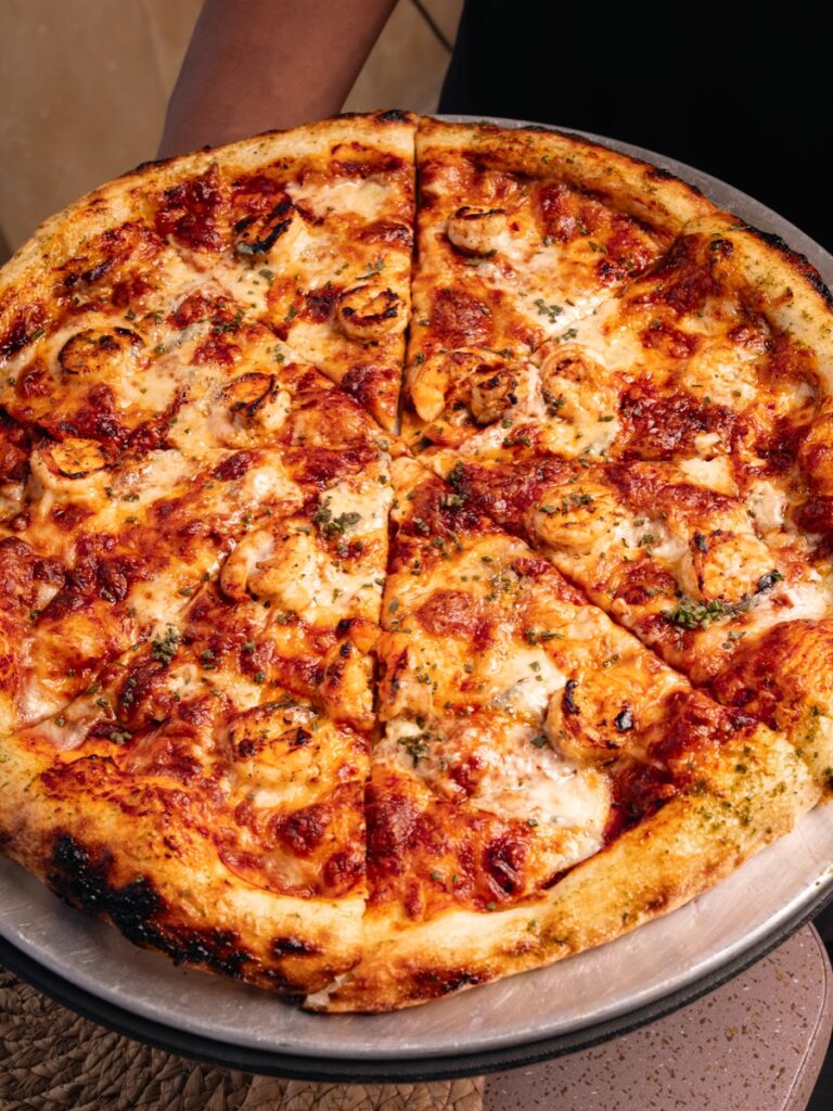 Consolation shrimp pizza with blue cheese at Fort Consolation