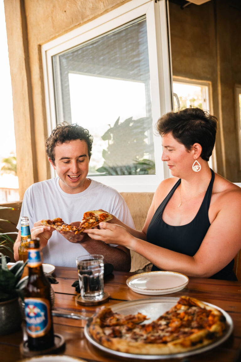 Couple sharing a pizza at Fort Consolation